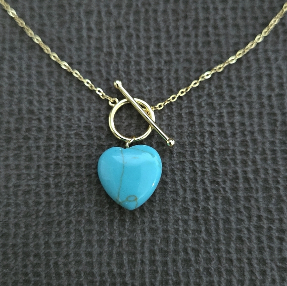 Unknown Jewelry - Blue Jade Heart🩵 Pendant Toggle Necklace  - NWT